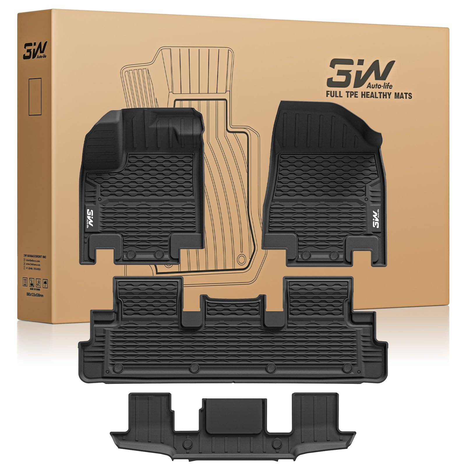 Photo 1 of 3W Floor Mats for Nissan Pathfinder 2022 2023 2024 2025 (Only fit 7 Passenger Models), 3 Rows,TPE All Weather Protection Car Floor Liners Accessory,Black