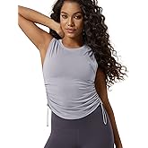 ODODOS Women's Side Ruched Muscle Tee PeachSoft Sleeveless Shirts Crew Neck Tank Tops