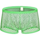 AIVibrat Men's Sexy Mesh Underwear Boxer Shorts Low Waist See-Through Fishnets Breathable Briefs (US, Alpha, Large, Regular, Regular, Green)