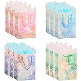 Dimetey 9" Medium Gift Bag with Tissue Paper,12pcs Colorfu Paper Bags for Birthdays,Bridal Showers, Weddings,Mother's Day,Christmas,Thank You Bags-All Occation (Light Pink & Blue)