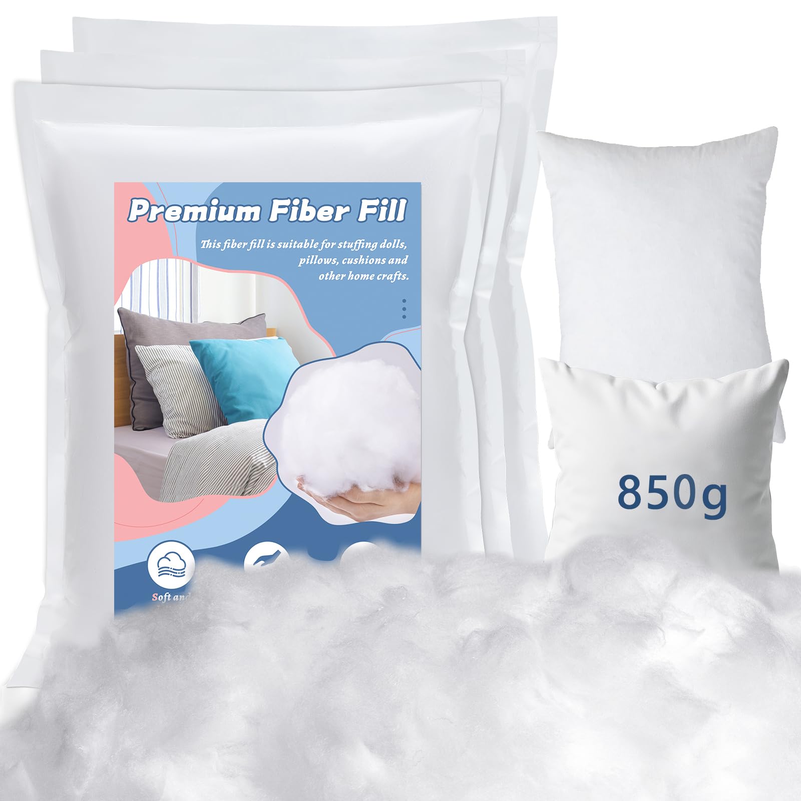luokefe 850g/1.87 lb Pillow Cushion Stuffing, Soft Polyfill Cushion Polyester Stuffing for Crafts, Cotton Stuffing for Pillow Cushions Quilt Sofa Couch DIY Home Crafts