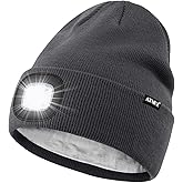 ATNKE LED Lighted Beanie Hat,USB Rechargeable 4 LED Running Headlamp Lined Fleece Cap with Light Gift for Men and Women