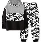 Perdeca Boys Clothes 2 Piece Colorblock Hoodie Sweatshirts Top Camouflage Sweatpants Fall Winter Boy Outfits Size 6-14Y