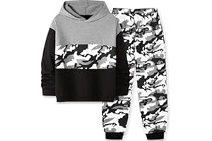 Perdeca Boys Clothes 2 Piece Colorblock Hoodie Sweatshirts Top Camouflage Sweatpants Fall Winter Boy Outfits Size 6-14Y