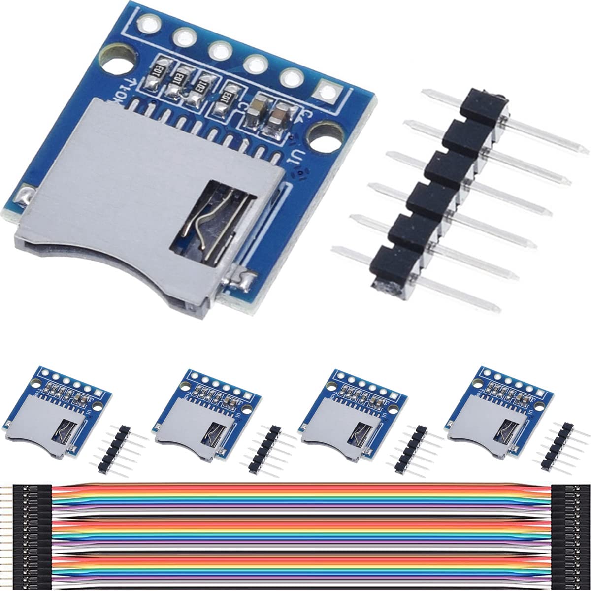 DAOKAI 5PCS Micro SD Card Module Mini TF Card Reader Adapter Memory Expansion Module SD card reader/writer for Arduino with Pins, with Cable