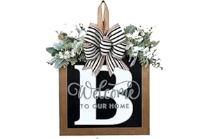 YICORIP Last Name All Year Round Front Door Garland, Front Porch Decoration 26 Letter Welcome Garland and Eucalyptus and Bow Suitable for Spring Summer Winter Used for Front Door Hanging Garland (B)