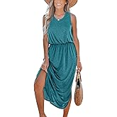 CUPSHE Women Knit Summer Dress Cover Up Crew Neck Elastic Waist Side Slit Midi Casual Sundress Beach Cover Up Dresses