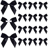 STSTR 15PCS Self-Adhesive Black Bow Decor, 2.5" Premade Satin Ribbon Bow, Soft Small Craft Bowknots for Present Wrapping, Cute Cake Bows for Wedding Birthday Party Decoration - Black