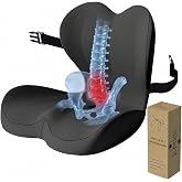 Ergonomic Memory Foam Seat Cushion with Strap for Office Chair (Dark Grey)