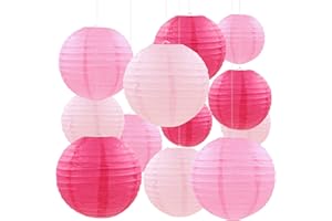 PheiLa 12 Pcs Pink Party Paper Lanterns Romantic Decorations Rose Red and Pink Round Chinese Paper Lanterns for Wedding Birthday Party Valentines Day Engagement Baby Showers Decoration