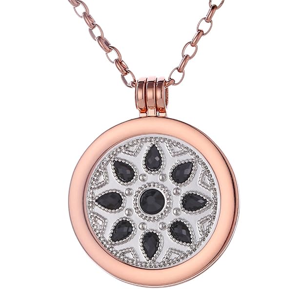 Morella Damen Halskette rosegold 70 cm Edelstahl mit Anhänger und Coin 33 mm in Schmuckbeutel