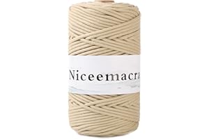 NICEEMACRA Braided Macrame Cord 3mm x 110yards,Cotton Macrame Rope, Colored Rope,Macrame String Cotton Yarn, Macrame Yarn Craft Cord Plant Hangers, Crafts, for Knitting (Apricot)