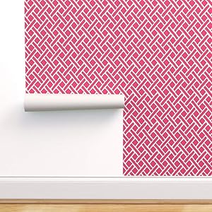 Spoonflower Peel and Stick Removable Wallpaper, Trellis Hot Pink White Asian Fuschia Lattice Print, Self-Adhesive Wallpaper 12in x 24in Test Swatch