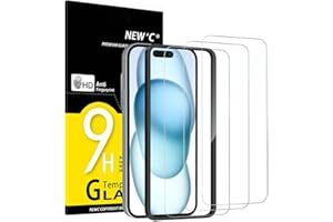 NEW'C [3 Pack] Designed for iPhone 16,15 (6.1 inches) Screen Protector Tempered Glass with easy installation tool included,Ca