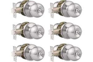 Probrico(6 Pack Bed/Bath Room Round Door Knob,Privacy Function for Bathroom/Bedroom,Interior Door Door Lock Handle Satin Nickel Finish, Keyless(Thumb Turn Lock on The Inside) Door Handles Locks