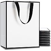 YACEYACE Medium Black and White Gift Bags, 20Pcs 8"x4.25"x10.5" Black and White Paper Gift Bags with Ribbon Handle Bulk,Party,Birthday,Wedding,Retail