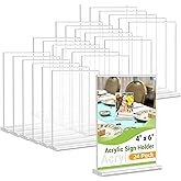 Dynta 24 Pack Acrylic Sign Holder 4x6 Picture Frame Double Sided T Shape Vertical Flyer Menu Holder Clear Table Stands for Display Restaurant Office Home Wedding