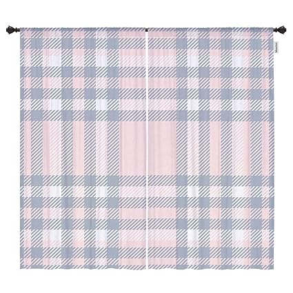 Moslion Plaid Window Curtains Gingham Pink Grey White Buffalo