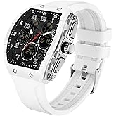 findtime Watches for Men Relojes para Hombres White Wristwatch with Digital Analog Dual Time Display Countdown Stopwatch Punk Cool Design 5ATM Waterproof Mens Watch