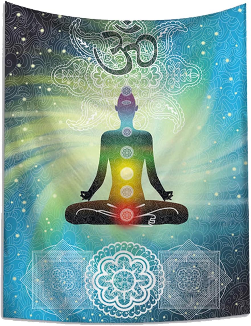 Indian Seven Chakras Meditation Tapestry Yoga Studio Tapestry Room Decorations Inner Peace Wall Hanging Poster Reiki Spiritual for Bedroom Living Room Dorm(Bohemia, 60Wx80L)