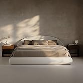 RECCI AirFrame Half-Moon Upholstered King Platform Bed Frame | Velvet Curved Arched Base, 6-Inch Thickness Headboard, 5 Inch Fully Round Cushioned Foam, No Box Spring Needed, Easy Assembly