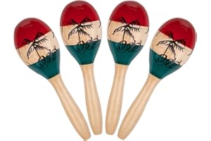 Foraineam 4 Pack Wood Maracas Musical Painted Wooden Maraca Hand Percussion Instrument