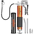 HORUSDY Heavy Duty Grease Gun with 14oz Grease Tubes | Grease Gun Flexible Hose | 7000 PSI | 18 Inch Spring Flex Hose | 2 Working Coupler | 2 Extension Rigid and 1 Sharp Type Nozzle Included