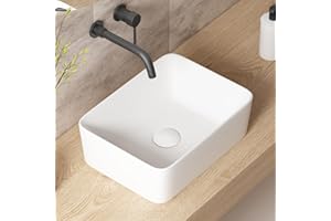 Rectangle Vessel Sinks for Bathrooms - OCEALAGOON 16x12 Inch Modern Small Bathroom Sinks Above Counter Vessel Sink Ceramic Sink Bowl Wash Basin Sink Glossy White