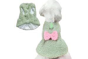 Jecikelon Dog Sweater Dress with Bow Tie Winter Warm Puppy Clothes for Small Dogs D-Ring Pet Clothing Suéter para Perros (Green, Small)