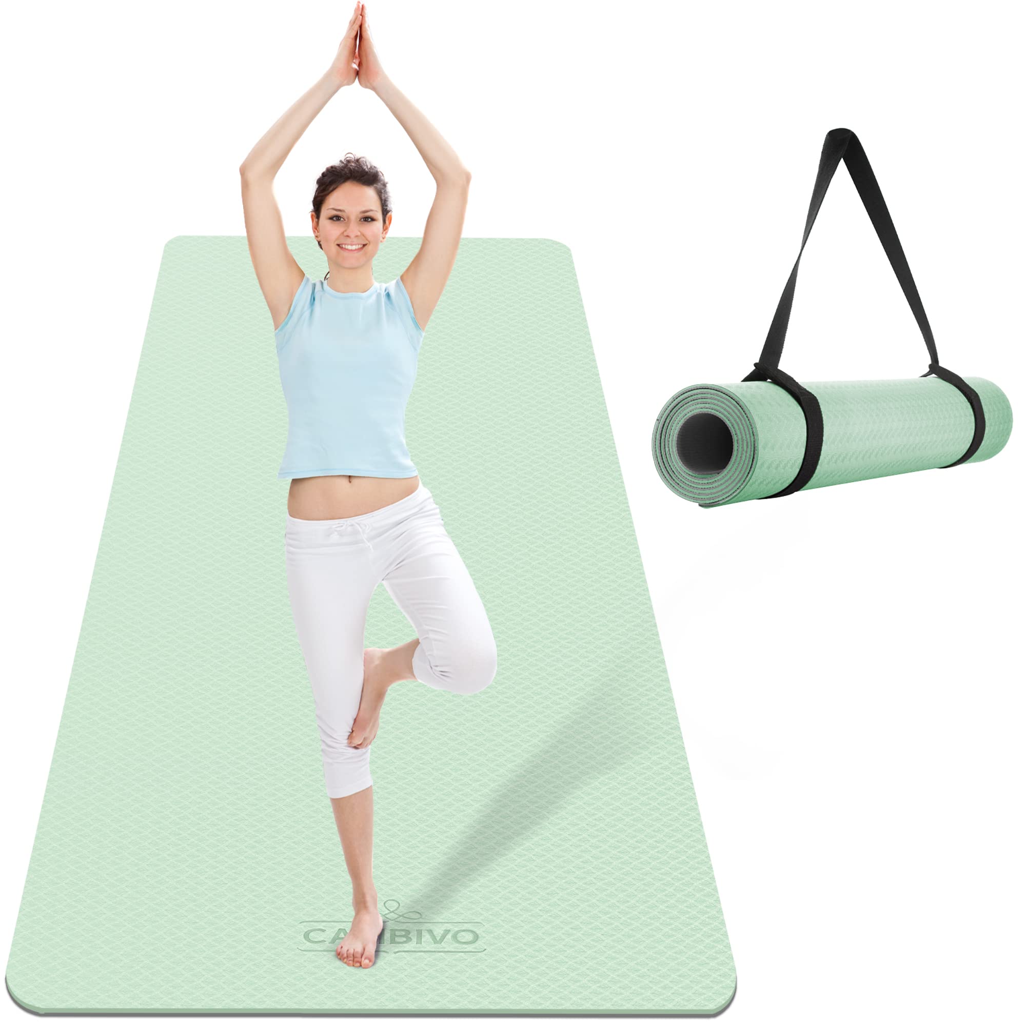 CAMBIVO Extra Wide Yoga Mat for Women and Men (72"x 32"x 1/4"), SGS Certified, Non-slip Large TPE Exercise Fitness Mat for Yoga, Pilates, Workout (6mm, A-Mint Green) Image