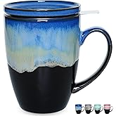 Bosmarlin Ceramic Tea Cup with Infuser and Lid, 13.5 Oz, 4 Colors to Choose, Dishwasher and Microwave Safe, Reactive Glaze, Steeping Tea Mug with Strainer