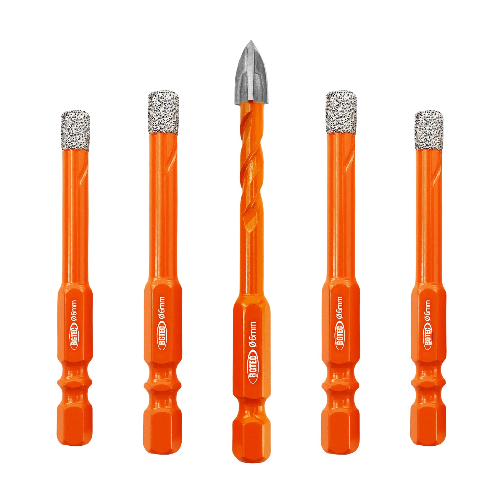 BGTEC Dry Diamond Drill Bits - 8mm*4 Masonry Drill Bits Set & 1pc 8mm Tungsten Carbide Tip Tile Drill Bit with Quick Change Hex Shank for Granite Marble Porcelain Tile Ceramic