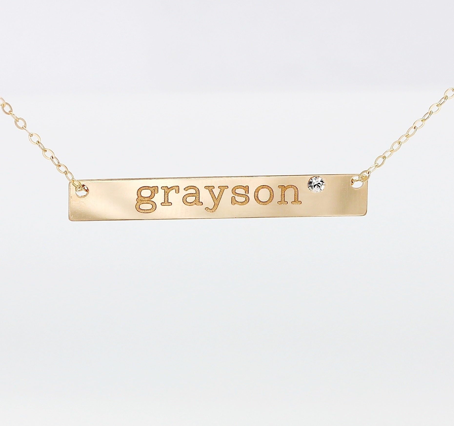 Personalized 14K Gold Fill Nameplate Necklace with Swarovski Crystal Diamond, 925 Sterling Silver Long Name Bar Birthstone Sister Jewelry, 14K Rose Gold Fill Engraved Initial Pendant