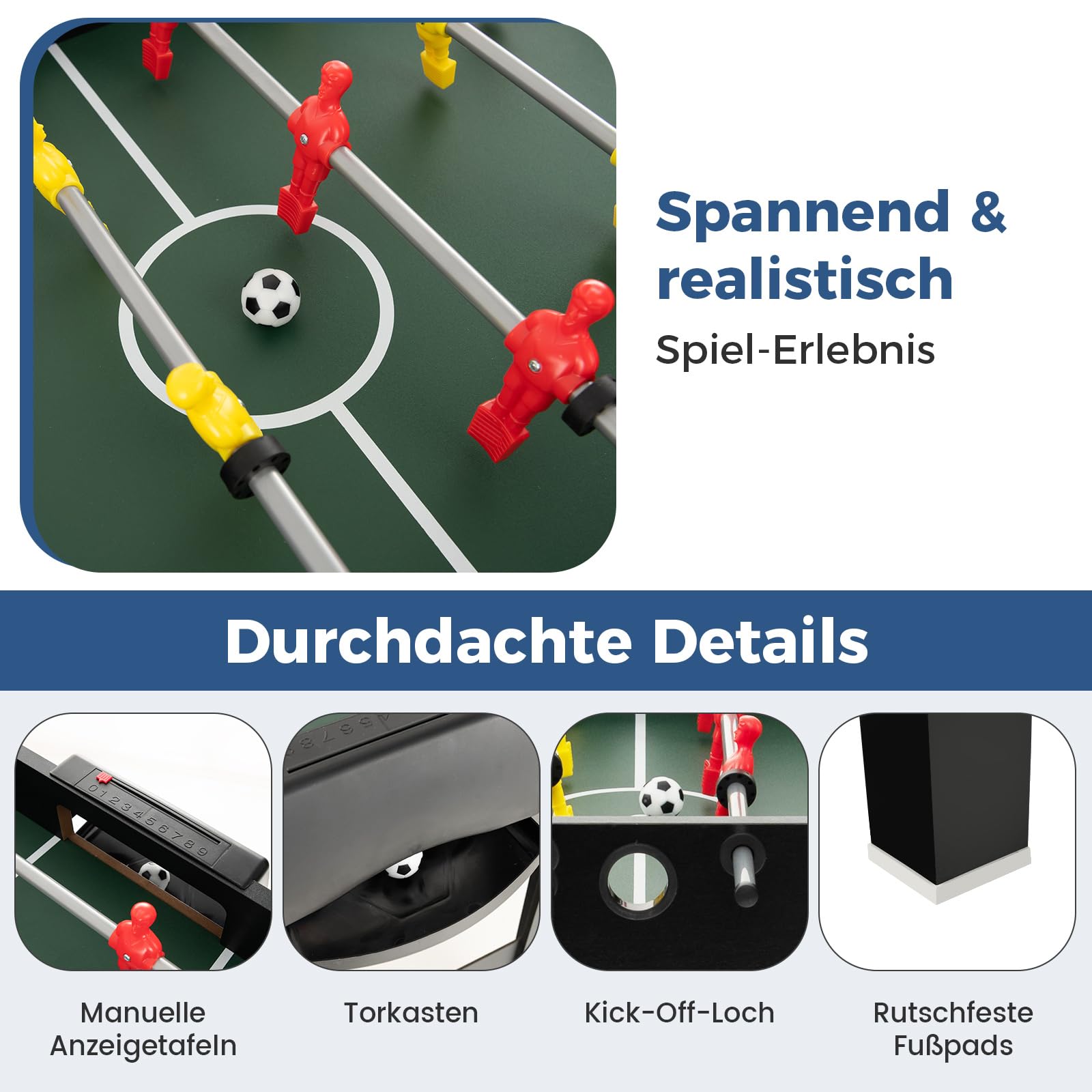 COSTWAY Multi Spieltisch, 4 in 1 Tischkicker mit Billard, Hockey, Tischtennis, Multifunktionstisch Tischfußball mit Zubehör, Kickertisch für Spielzimmer, Party, Bars, 125 x 97 x 83 cm (Schwarz) 5