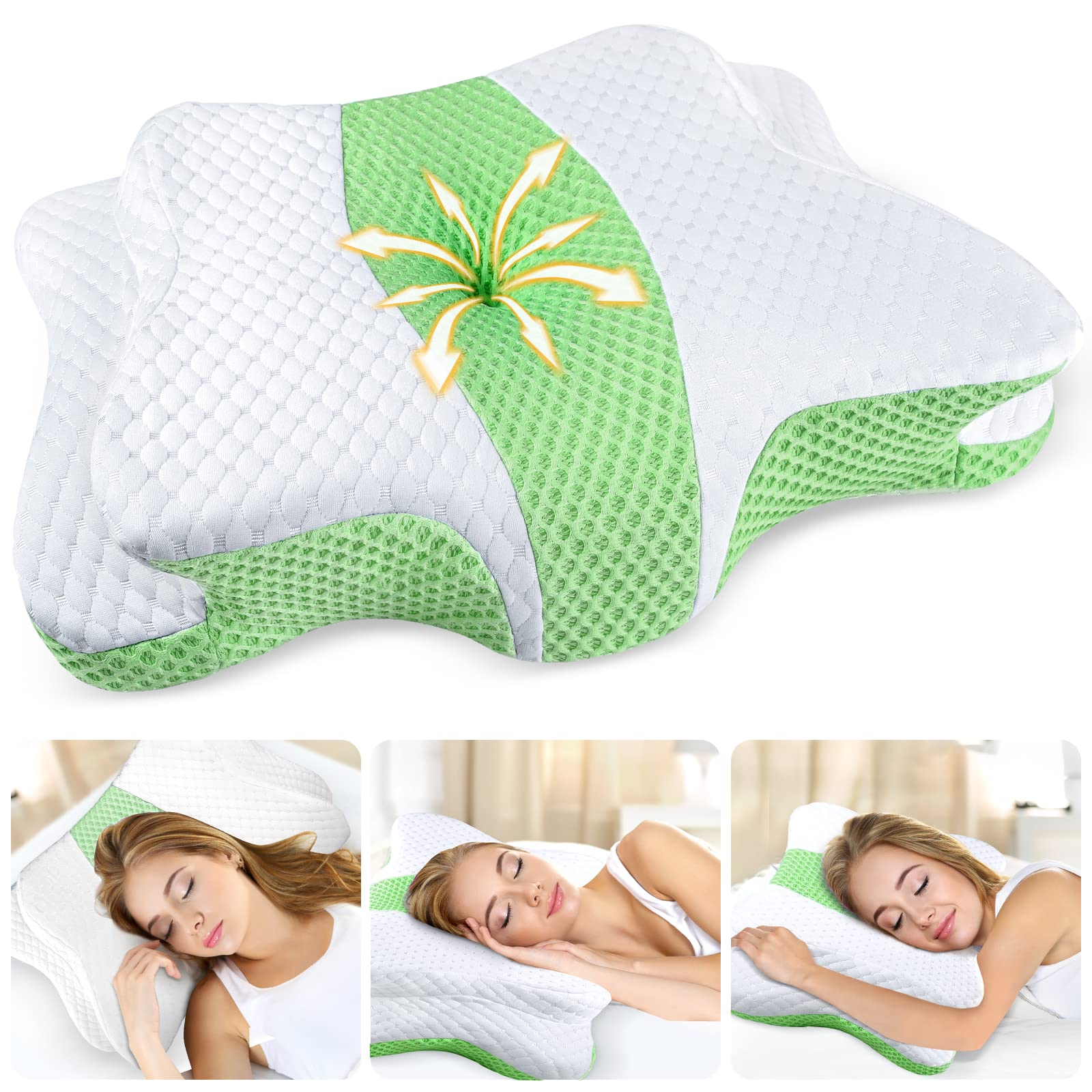 Memory Foam Pillows, Cervical Pillow for Neck and Shoulder Pain Relief, Ergonomic Contour Bed Pillow, Soft for Side Sleep Stomach Sleeping and Back Sleeper