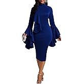 VERWIN Flare Long Sleeve Falbala Women's Bodycon Dress Sheath Dress Ruffle Party Dress