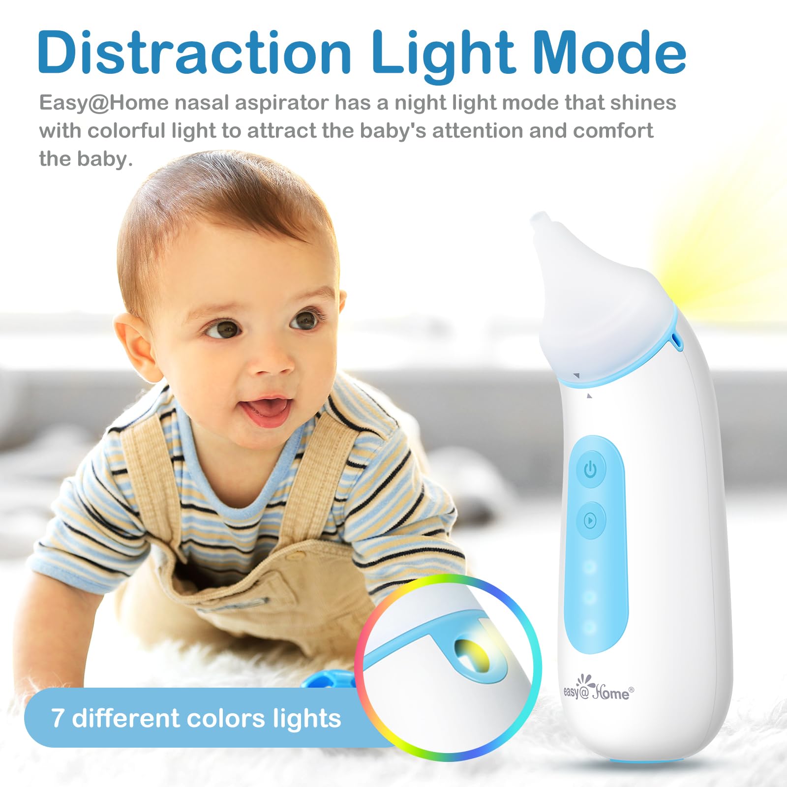 Easy@Home Nasal Aspirator for Baby: USB Rechargeable Electric Nose Suction, Gentle Effective Nose Sucker with 3 Levels of Adjustable Suction LED Night Light ENA102