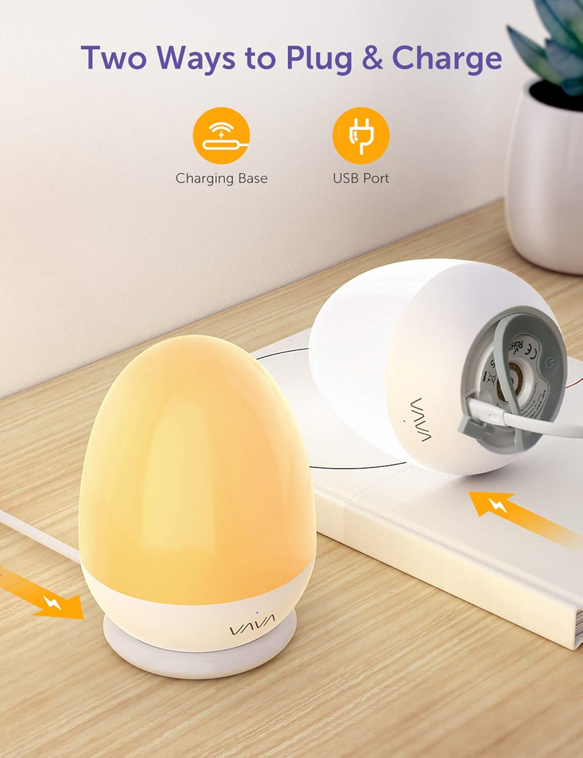 VAVA Home VA-CL006 Night Lights for Kids with Stable Charging Pad, ABS+PC Bedside Lamp for Breastfeeding, Touch Control&Timer Setting, White - - 