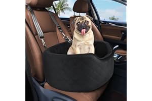 FEPOREN Dog Car Seat for Small & Medium Dogs, Elevated Dog Booster Seat, Detachable and Washable Pet Car Seat for Dogs Up to 35lbs, Dogs Travel Bed with Thick Memory Foam for Front and Back Seats - Black