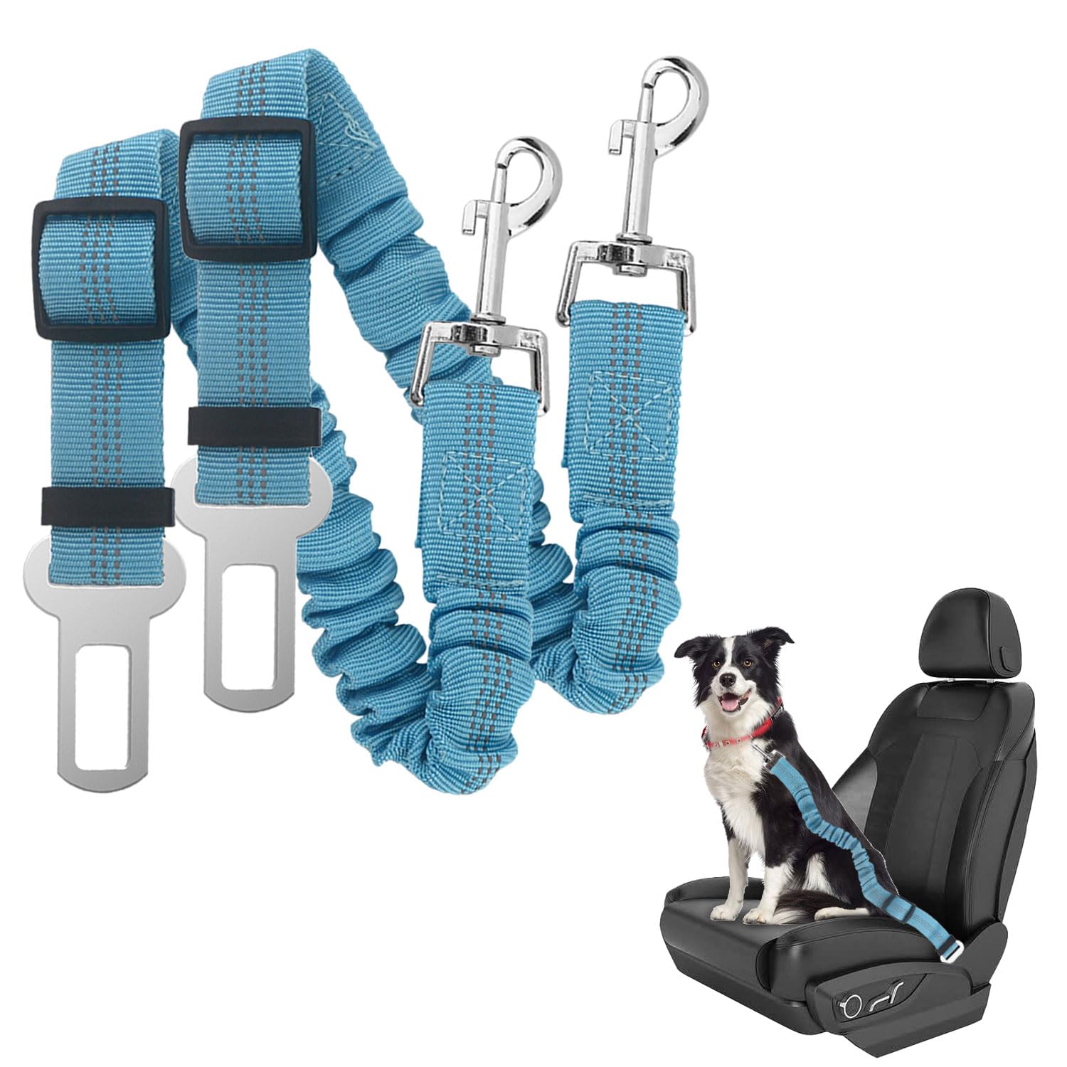 Adjustable Dog Seat Belts for Cars UK Car Harness Restraint Safety Belt Attachment for Puppy Small Medium Heavy Duty Dogs Pet Supplies Travel Accessories Durable Nylon,2 Pack (Blue)