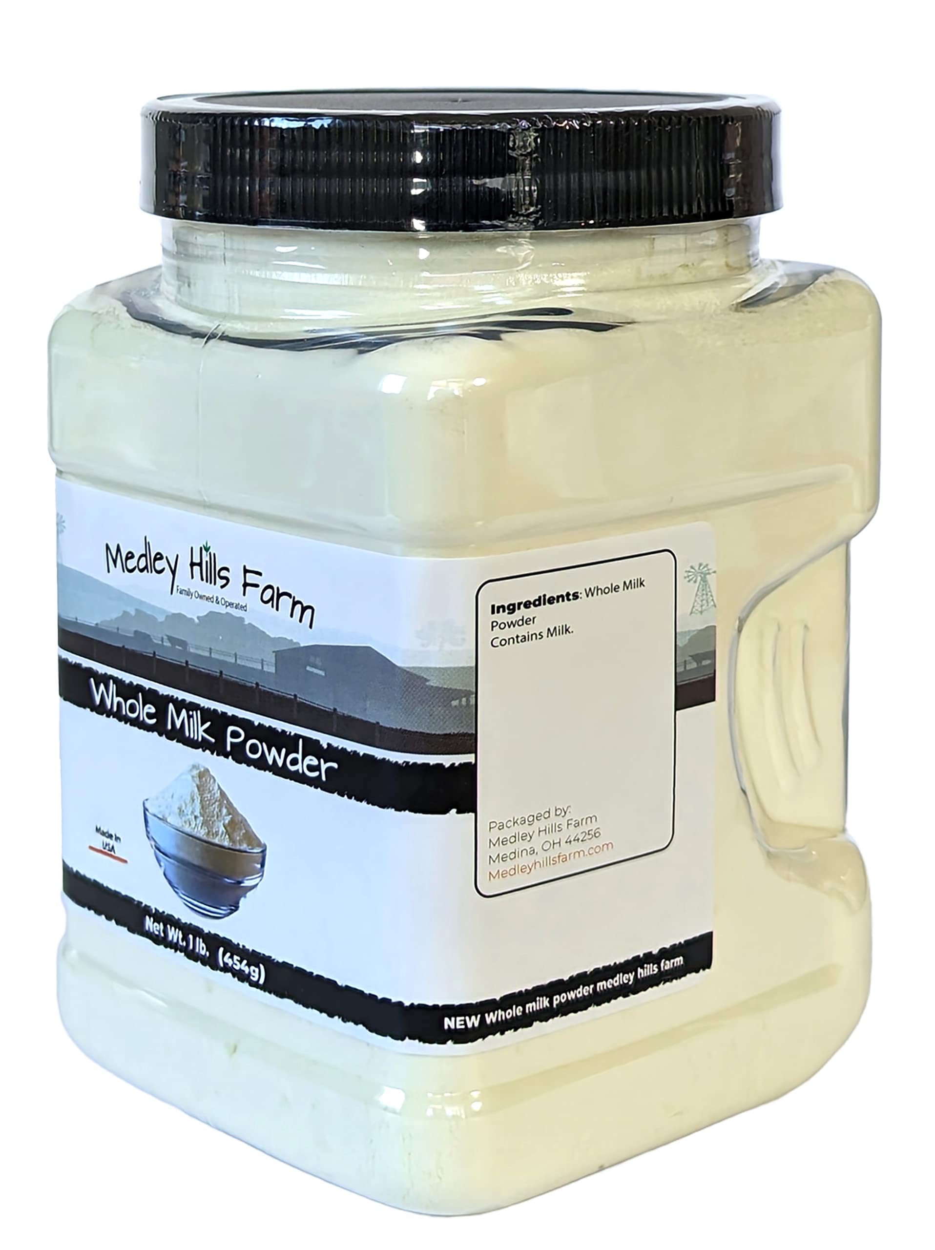 Whole milk powder By Medley Hills Farm in Reusable Container 1 lb. - Great dry milk powder for baking - Product of USA