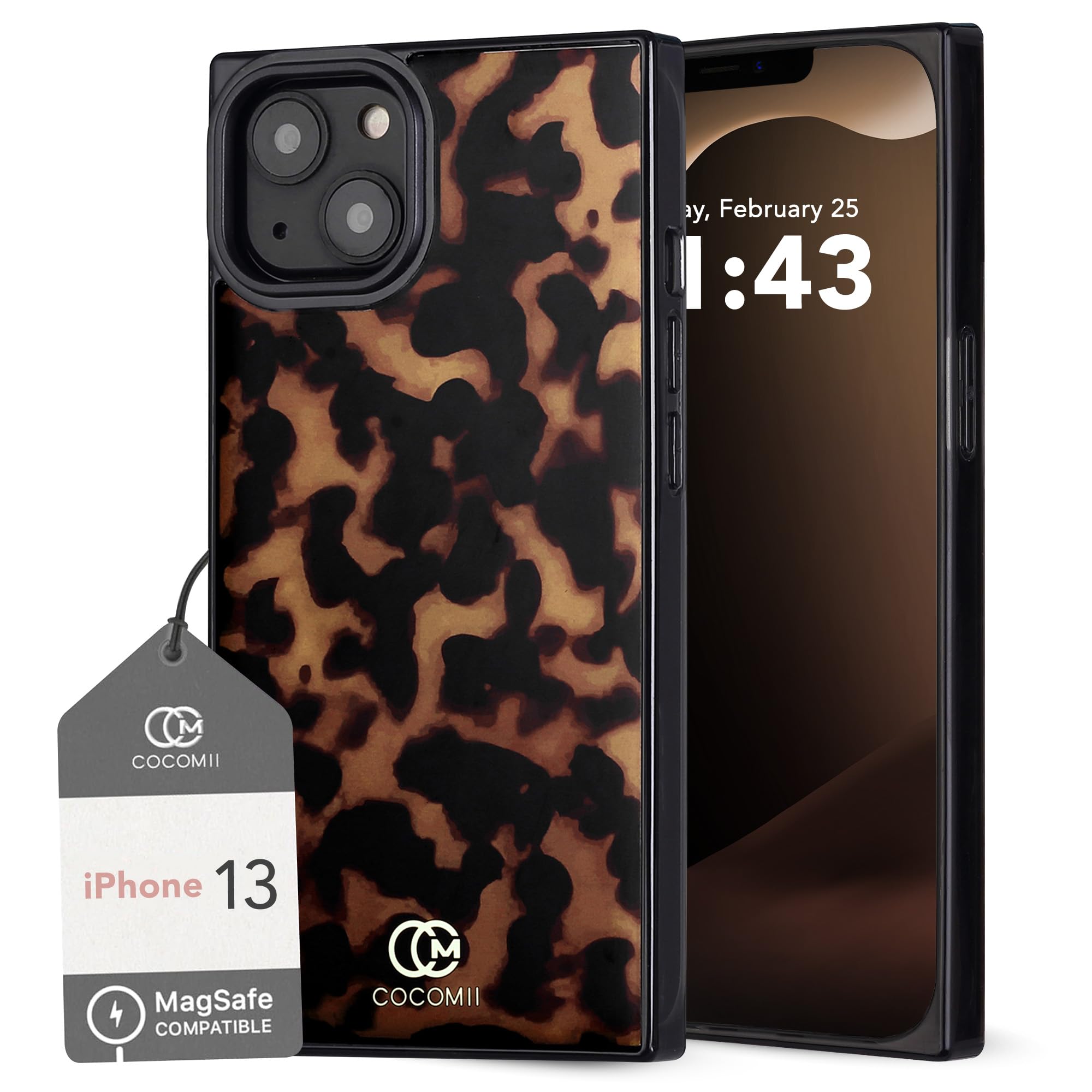 Photo 1 of Cocomii - Rectangle Case Compatible with iPhone 13/iPhone 14 - Compatible with MagSafe, Tortoiseshell Pattern, Animal Print, Glossy, Magnetic Phone Case for iPhone 13/14 6.1 inch, Black/Brown