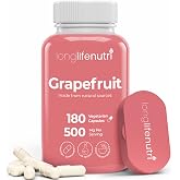 LongLifeNutri Grapefruit 500mg, 180 Vegetarian Capsules, 180 Servings | Citrus paradisi, 500mg per capsule, take 1 or 2 capsules daily, vegetable cellulose capsule