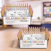 SiliFine 57 Pcs Turn in Bins for Classwork, Homework for Teacher | Back to School Turn in Baskets for Classwork 2 Bins 48 Pencil-shaped Clips 4 Ring 2 Label 1 Marker Paper Desk Organizer