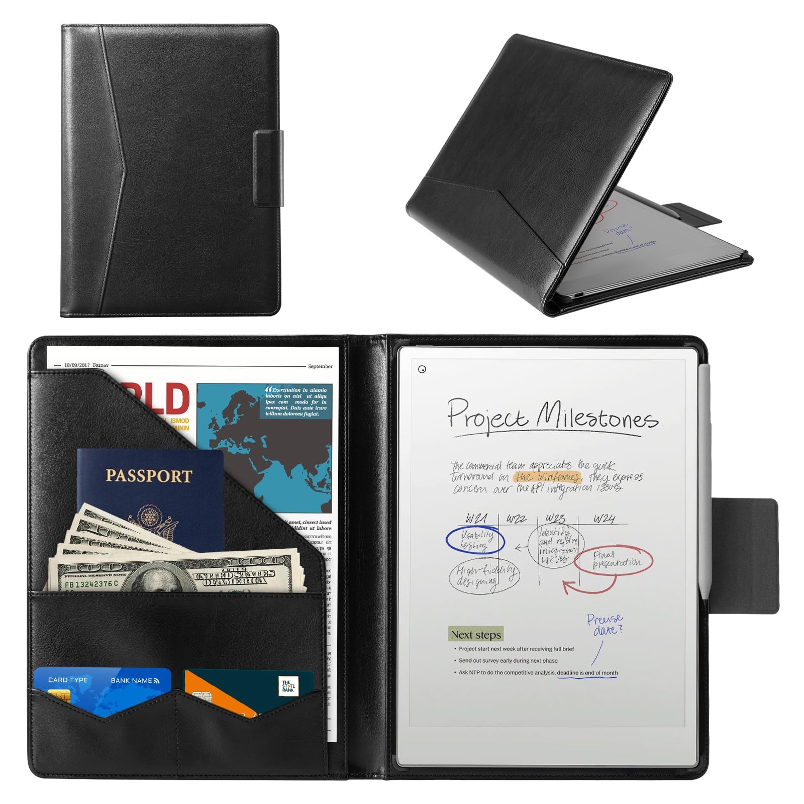 Photo 1 of CoBak Premium PU Leather Case for Remarkable Paper Pro 11.8" (2024) – Slim Magnetic Back Cover with Auto Sleep/Wake, Folder Design, Magnetic Pen Holder Strap, Black Leather