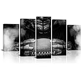 sechars Large 5 Piece Black and White Sport Wall Art American Football Player Pictures Canvas Prints for Gym Boys Bedroom Decoration Framed Artwork Ready to Hang