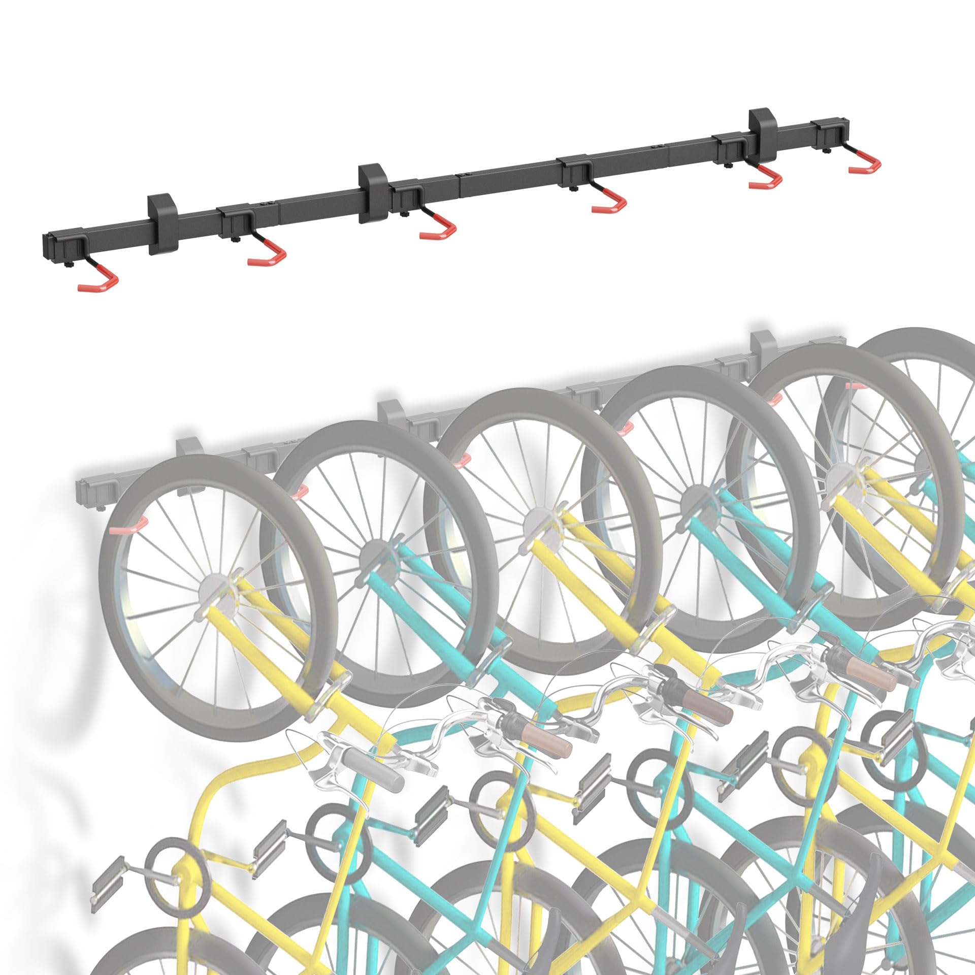 Mimoke Wall Mounted for 6 Bikes Adjustable Hooks for Secure Bike Storage Organization Solution for Home and Garage