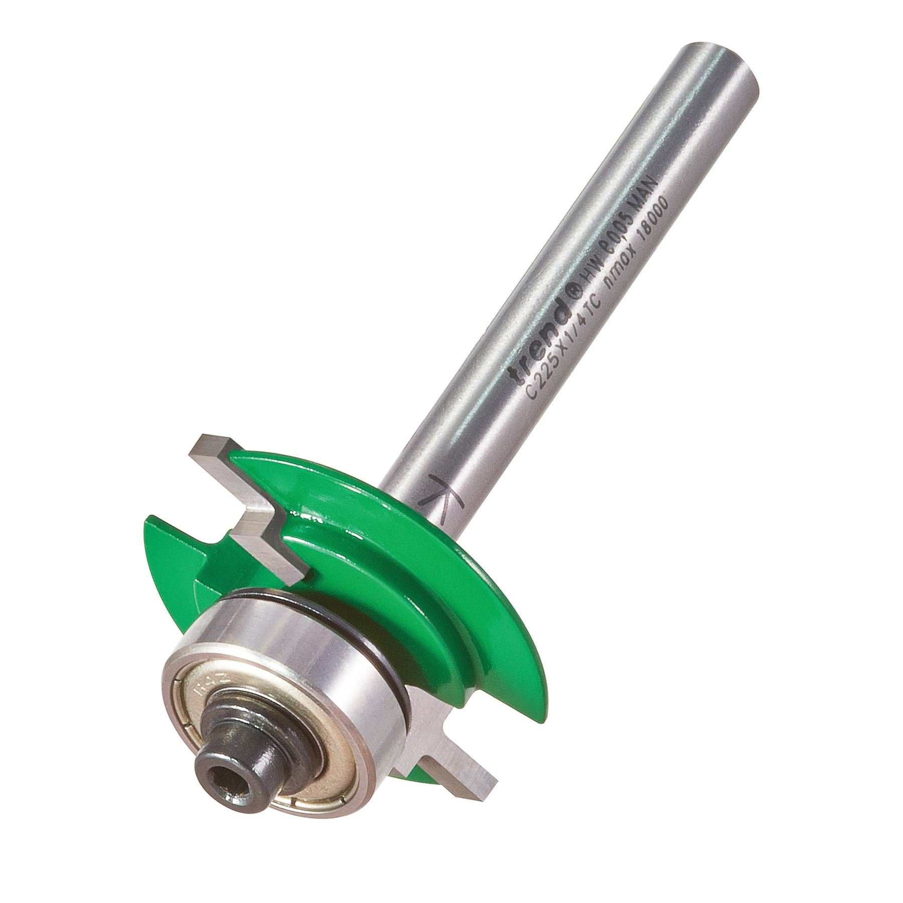 Trend CraftPro Guided Centre Leg Pile Router Cutter, 1/4 Inch Shank, 31.9mm Cut Diameter & 2.5mm Cut Length, Tungsten Carbide Tipped, C225X1/4TC