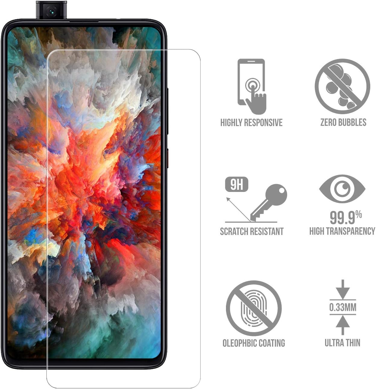SCL Screen Protector for Xiaomi Mi 9T, 2-Pack Crystal Clear Series Tempered Glass for Xiaomi Mi 9T, Case Friendly, 9H Hardness - Image 3