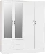 Seconique Nevada 4 Door 2 Drawer Wardrobe White Gloss Metal Handles